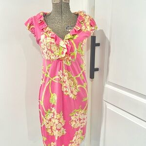 Lily Pulitzer XS Claire Dress Silk Blend Floral Print Ruffle Collar